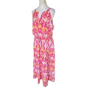 NWT Lane Bryant Pink Split-Neck Tie Waist Maxi Dress Seersucker Size 16